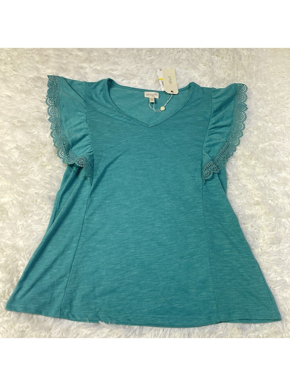 Greige Teal Blouse With Lace Women’s Size M NWT Boho/Country